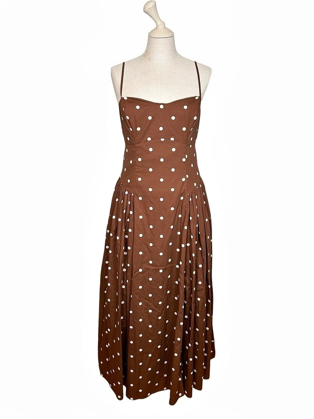 Caroline Constas Brown Polka Dot Drop Waist Dress